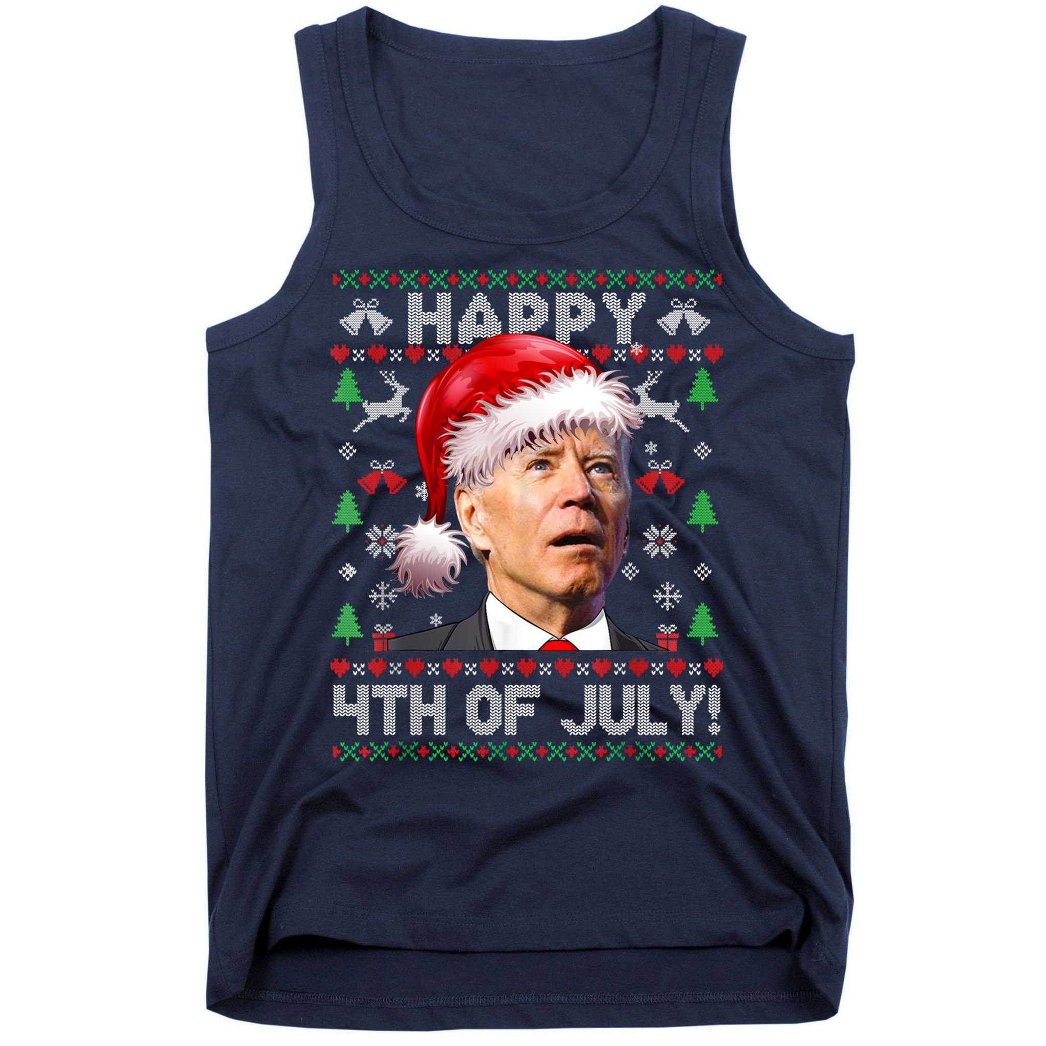 Santa Joe Biden Happy 4th Of July Ugly Christmas Sweater Tank Top