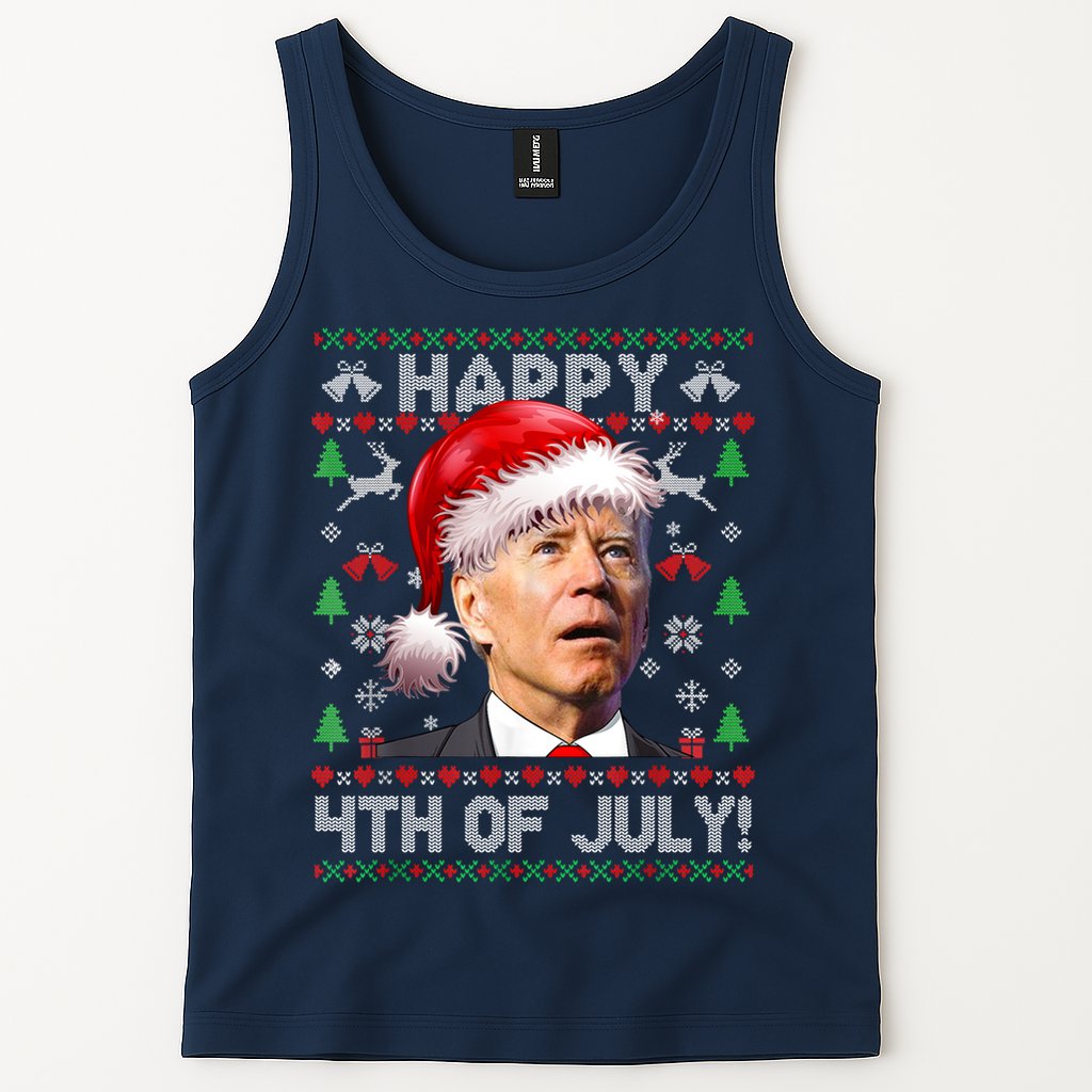 Santa Joe Biden Happy 4th Of July Ugly Christmas Sweater Tank Top