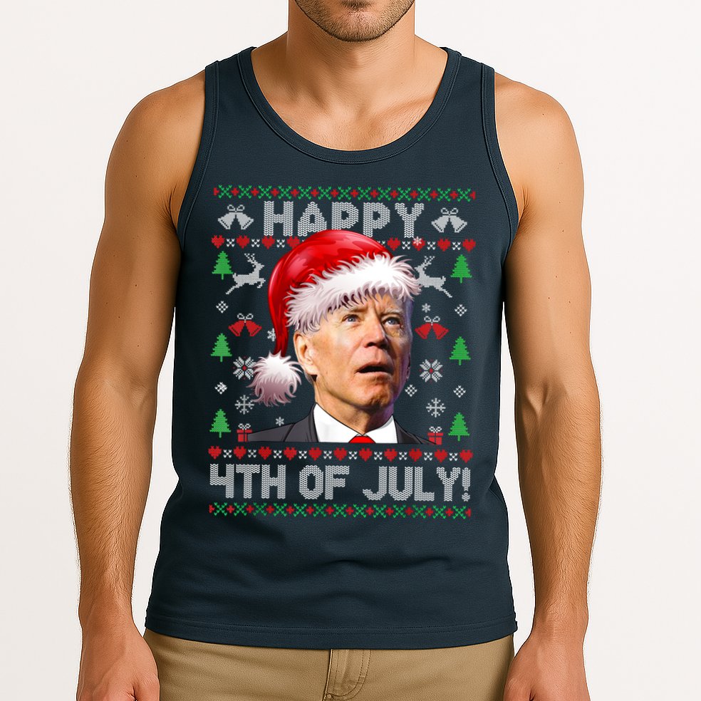 Santa Joe Biden Happy 4th Of July Ugly Christmas Sweater Tank Top