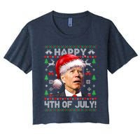 Santa Joe Biden Happy 4th Of July Ugly Christmas Sweater Women's Crop Top Tee