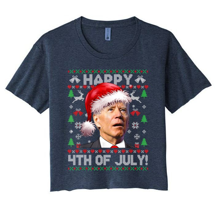 Santa Joe Biden Happy 4th Of July Ugly Christmas Sweater Women's Crop Top Tee