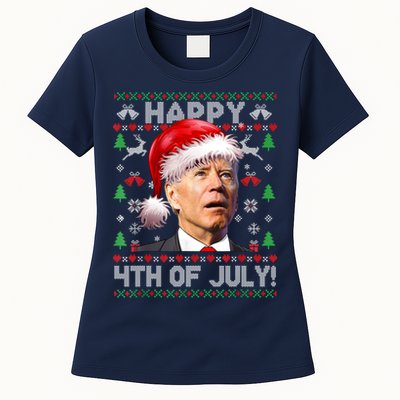 Santa Joe Biden Happy 4th Of July Ugly Christmas Sweater Womens T-Shirt