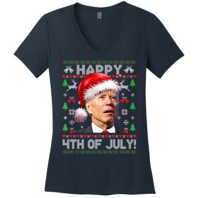 Santa Joe Biden Happy 4th Of July Ugly Christmas Sweater Women's V-Neck T-Shirt