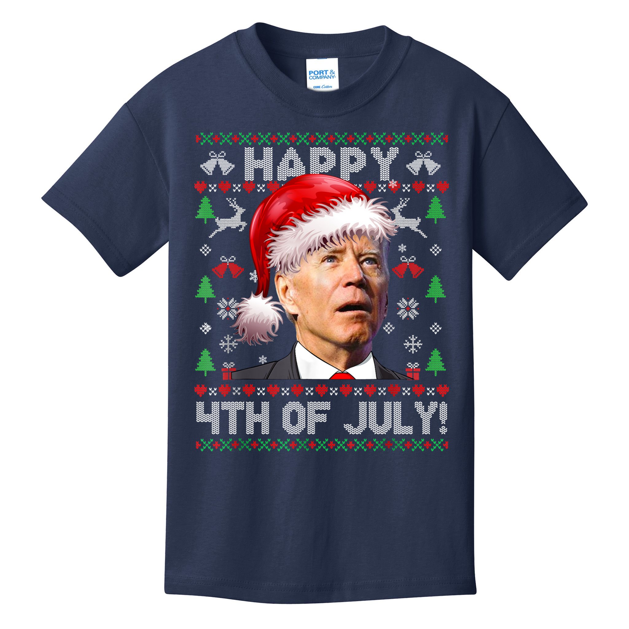 Santa Joe Biden Happy 4th Of July Ugly Christmas Sweater Kids T-Shirt