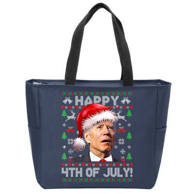 Santa Joe Biden Happy 4th Of July Ugly Christmas Sweater Zip Tote Bag