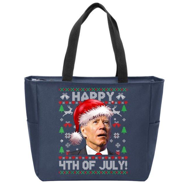 Santa Joe Biden Happy 4th Of July Ugly Christmas Sweater Zip Tote Bag