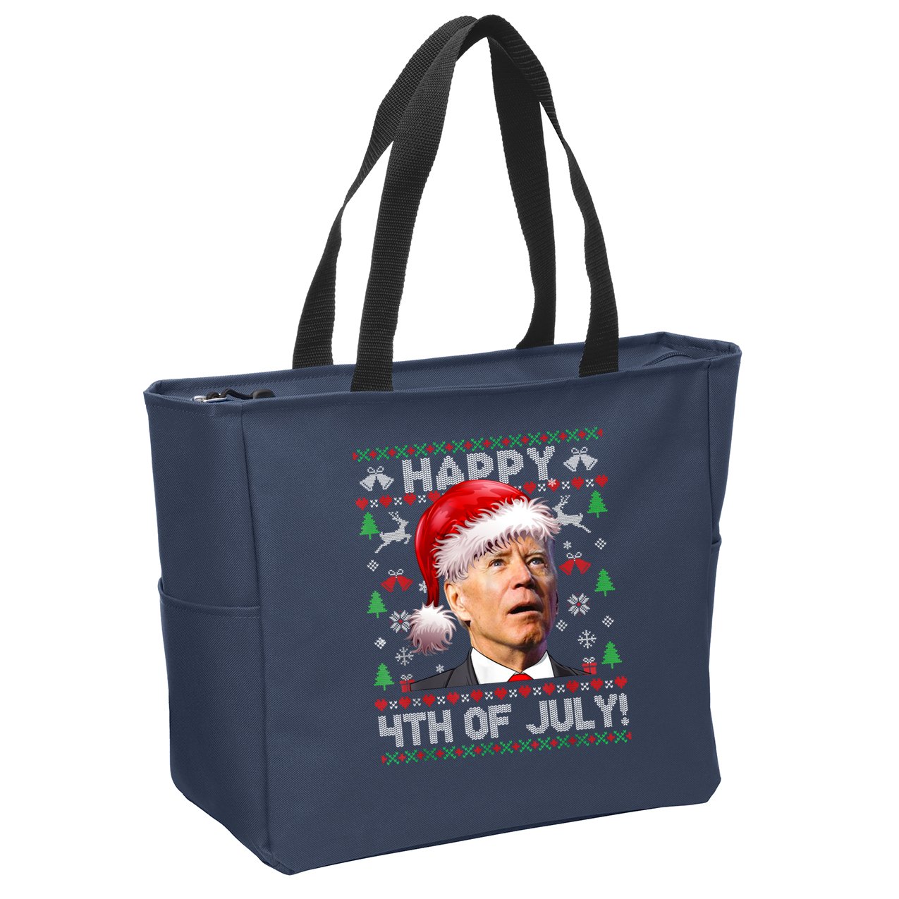 Santa Joe Biden Happy 4th Of July Ugly Christmas Sweater Zip Tote Bag
