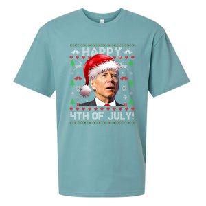 Santa Joe Biden Happy 4th Of July Ugly Christmas Sweater Sueded Cloud Jersey T-Shirt