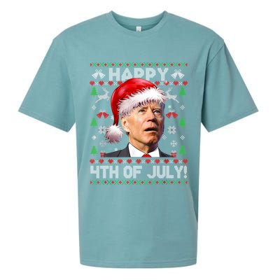 Santa Joe Biden Happy 4th Of July Ugly Christmas Sweater Sueded Cloud Jersey T-Shirt