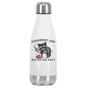 Strawberry Jams But My Gun Dont Raccoon Feral Silly Unhinged Stainless Steel Insulated Water Bottle