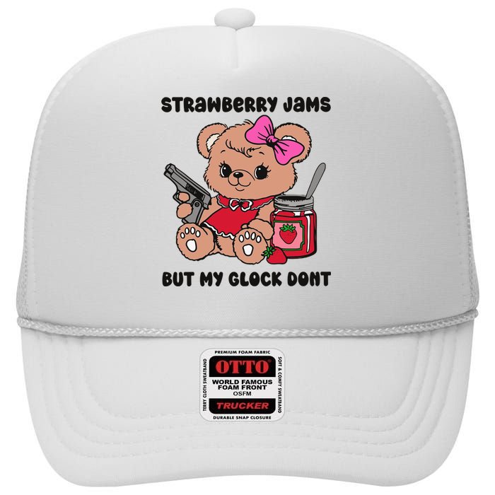 Strawberry Jams But My Gun Dont Funny Meme High Crown Mesh Back Trucker Hat