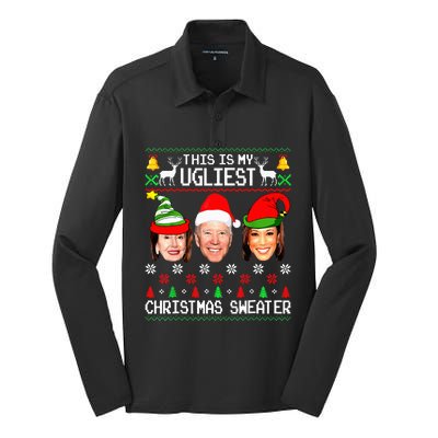 Santa Joe Biden This Is My Ugliest Christmas Sweater Ugly Silk Touch Performance Long Sleeve Polo