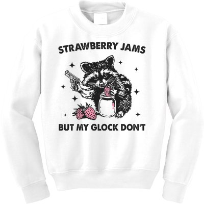 Strawberry Jams But My Glock Dont Funny Raccoon Kids Sweatshirt