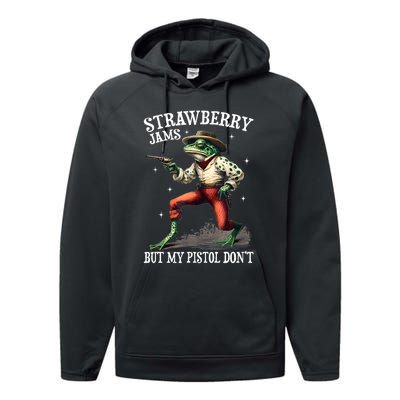 Strawberry Jams But My Pistol DonT Frog Meme Performance Fleece Hoodie