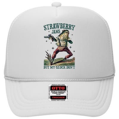 Strawberry Jams But My Pistol DonT Funny Frog Meme High Crown Mesh Back Trucker Hat