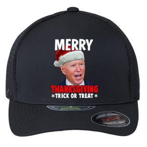 Santa Joe Biden Merry Thanksgiving Christmas Ugly Sweater Gift Flexfit Unipanel Trucker Cap