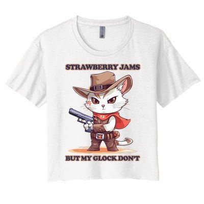 Strawberry Jams But My Gloc K Dont Cat Funny Women's Crop Top Tee