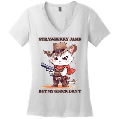 Strawberry Jams But My Gloc K Dont Cat Funny Women's V-Neck T-Shirt