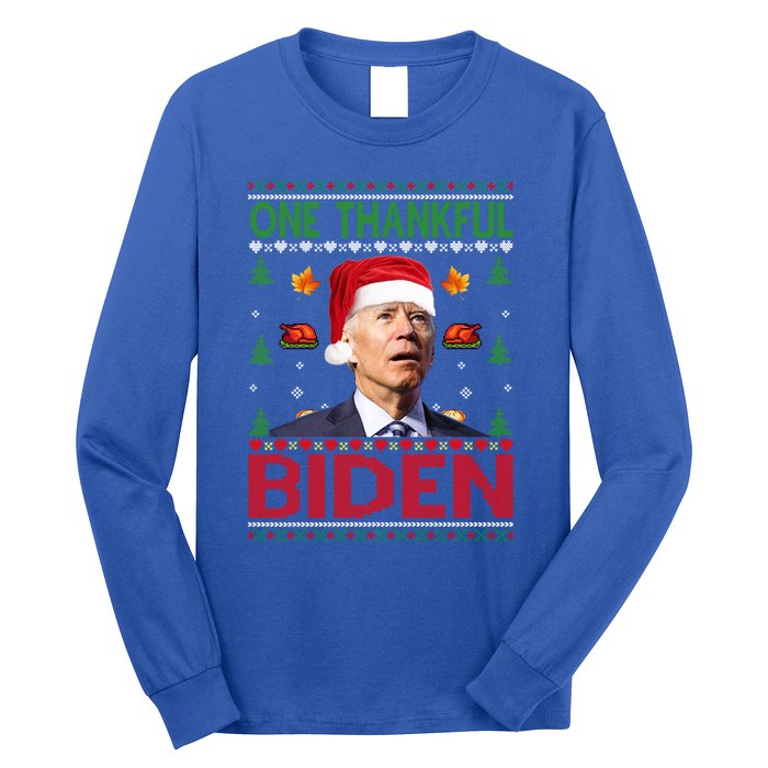 Santa Joe Biden One Thankful Biden Christmas Ugly Sweater Gift Long Sleeve Shirt