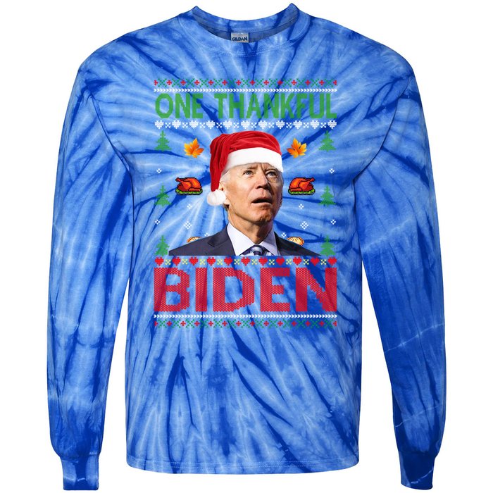 Santa Joe Biden One Thankful Biden Christmas Ugly Sweater Gift Tie-Dye Long Sleeve Shirt