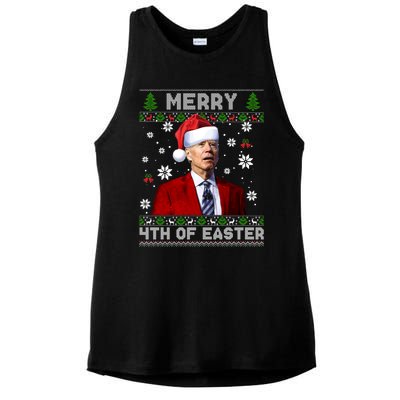 Santa Joe Biden Merry 4th Of Easter Funny FJB Anti Biden Ugly Christmas Sweater Ladies PosiCharge Tri-Blend Wicking Tank