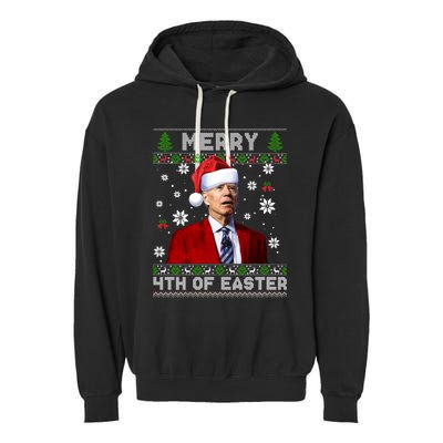 Santa Joe Biden Merry 4th Of Easter Funny FJB Anti Biden Ugly Christmas Sweater Garment-Dyed Fleece Hoodie