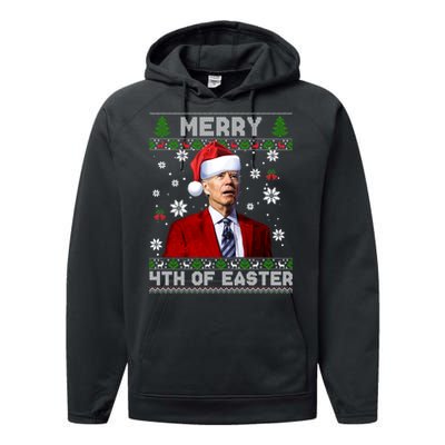 Santa Joe Biden Merry 4th Of Easter Funny FJB Anti Biden Ugly Christmas Sweater Performance Fleece Hoodie