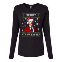 Santa Joe Biden Merry 4th Of Easter Funny FJB Anti Biden Ugly Christmas Sweater Womens Cotton Relaxed Long Sleeve T-Shirt