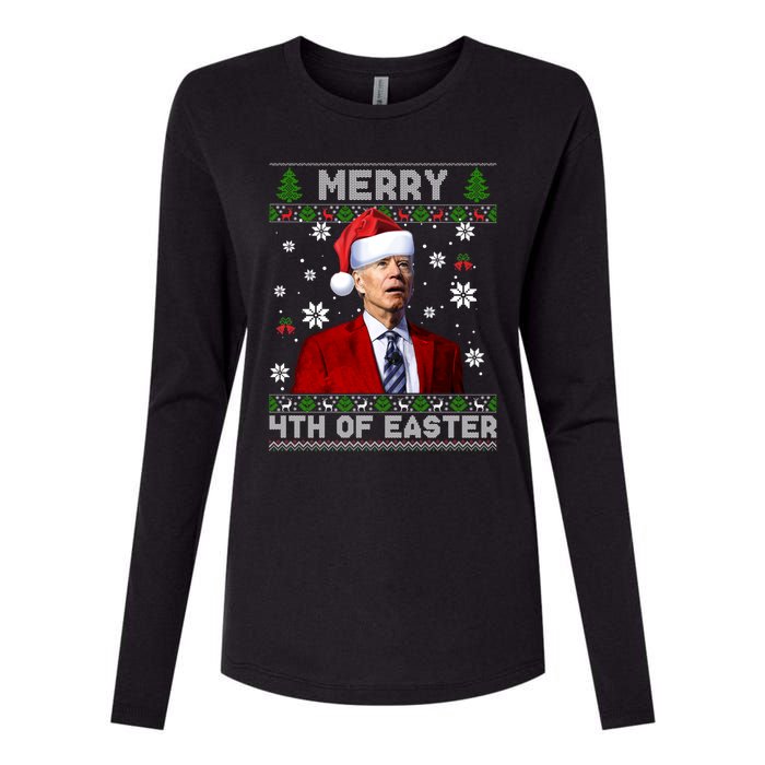 Santa Joe Biden Merry 4th Of Easter Funny FJB Anti Biden Ugly Christmas Sweater Womens Cotton Relaxed Long Sleeve T-Shirt