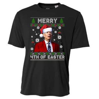 Santa Joe Biden Merry 4th Of Easter Funny FJB Anti Biden Ugly Christmas Sweater Cooling Performance Crew T-Shirt