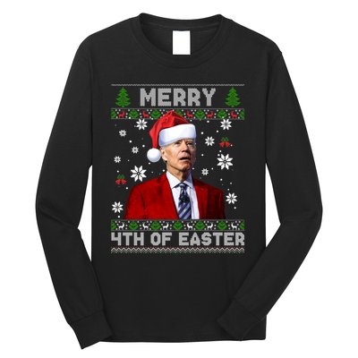 Santa Joe Biden Merry 4th Of Easter Funny FJB Anti Biden Ugly Christmas Sweater Long Sleeve Shirt