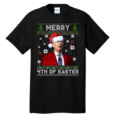 Santa Joe Biden Merry 4th Of Easter Funny FJB Anti Biden Ugly Christmas Sweater Tall T-Shirt