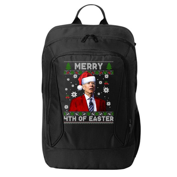 Santa Joe Biden Merry 4th Of Easter Funny FJB Anti Biden Ugly Christmas Sweater City Backpack