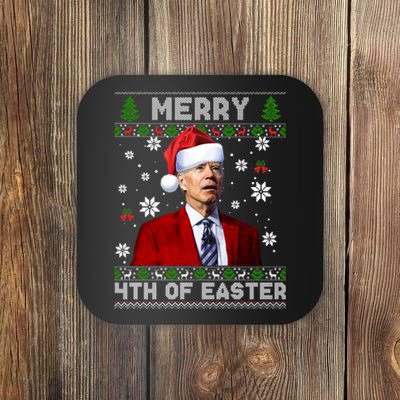 Santa Joe Biden Merry 4th Of Easter Funny FJB Anti Biden Ugly Christmas Sweater Coaster