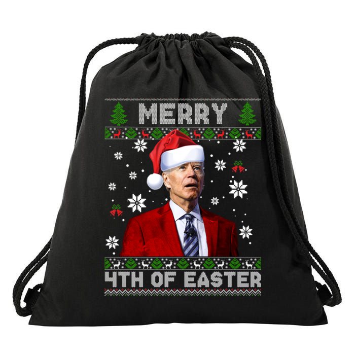 Santa Joe Biden Merry 4th Of Easter Funny FJB Anti Biden Ugly Christmas Sweater Drawstring Bag