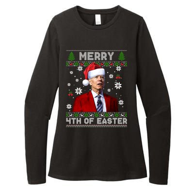 Santa Joe Biden Merry 4th Of Easter Funny FJB Anti Biden Ugly Christmas Sweater Womens CVC Long Sleeve Shirt