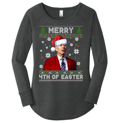 Santa Joe Biden Merry 4th Of Easter Funny FJB Anti Biden Ugly Christmas Sweater Women's Perfect Tri Tunic Long Sleeve Shirt