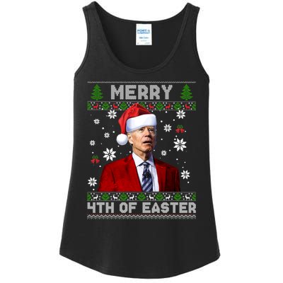 Santa Joe Biden Merry 4th Of Easter Funny FJB Anti Biden Ugly Christmas Sweater Ladies Essential Tank