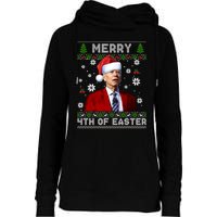 Santa Joe Biden Merry 4th Of Easter Funny FJB Anti Biden Ugly Christmas Sweater Womens Funnel Neck Pullover Hood