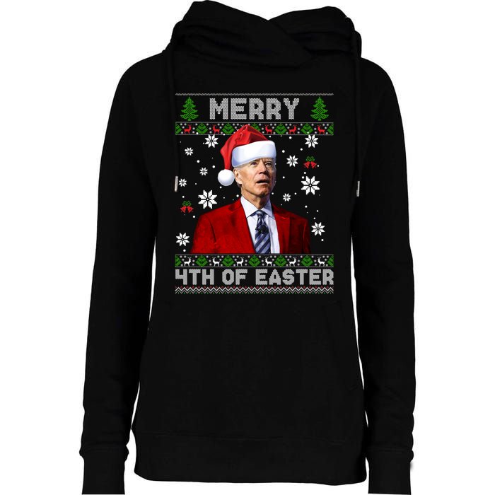 Santa Joe Biden Merry 4th Of Easter Funny FJB Anti Biden Ugly Christmas Sweater Womens Funnel Neck Pullover Hood