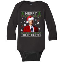 Santa Joe Biden Merry 4th Of Easter Funny FJB Anti Biden Ugly Christmas Sweater Baby Long Sleeve Bodysuit