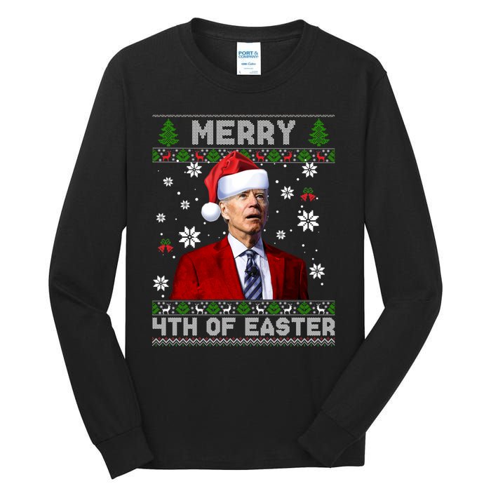 Santa Joe Biden Merry 4th Of Easter Funny FJB Anti Biden Ugly Christmas Sweater Tall Long Sleeve T-Shirt