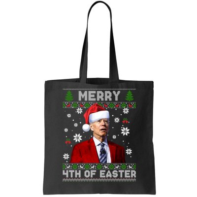 Santa Joe Biden Merry 4th Of Easter Funny FJB Anti Biden Ugly Christmas Sweater Tote Bag