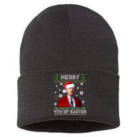 Santa Joe Biden Merry 4th Of Easter Funny FJB Anti Biden Ugly Christmas Sweater Sustainable Knit Beanie