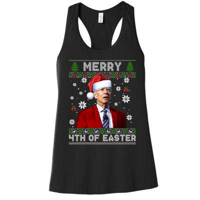 Santa Joe Biden Merry 4th Of Easter Funny FJB Anti Biden Ugly Christmas Sweater Women's Racerback Tank