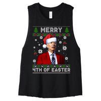 Santa Joe Biden Merry 4th Of Easter Funny FJB Anti Biden Ugly Christmas Sweater Women's Racerback Cropped Tank