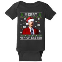 Santa Joe Biden Merry 4th Of Easter Funny FJB Anti Biden Ugly Christmas Sweater Baby Bodysuit