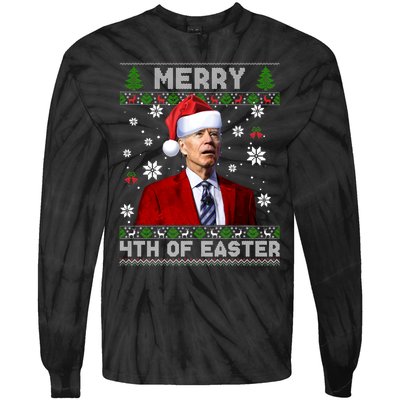 Santa Joe Biden Merry 4th Of Easter Funny FJB Anti Biden Ugly Christmas Sweater Tie-Dye Long Sleeve Shirt