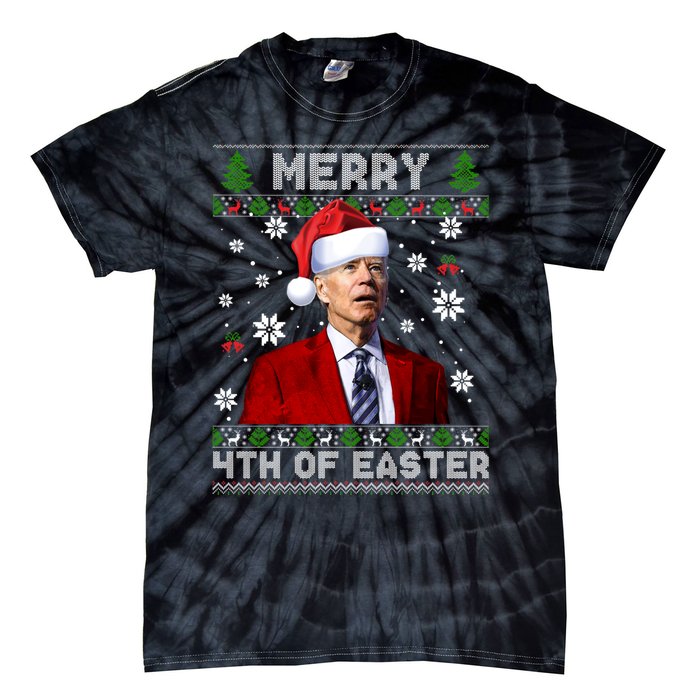 Santa Joe Biden Merry 4th Of Easter Funny FJB Anti Biden Ugly Christmas Sweater Tie-Dye T-Shirt