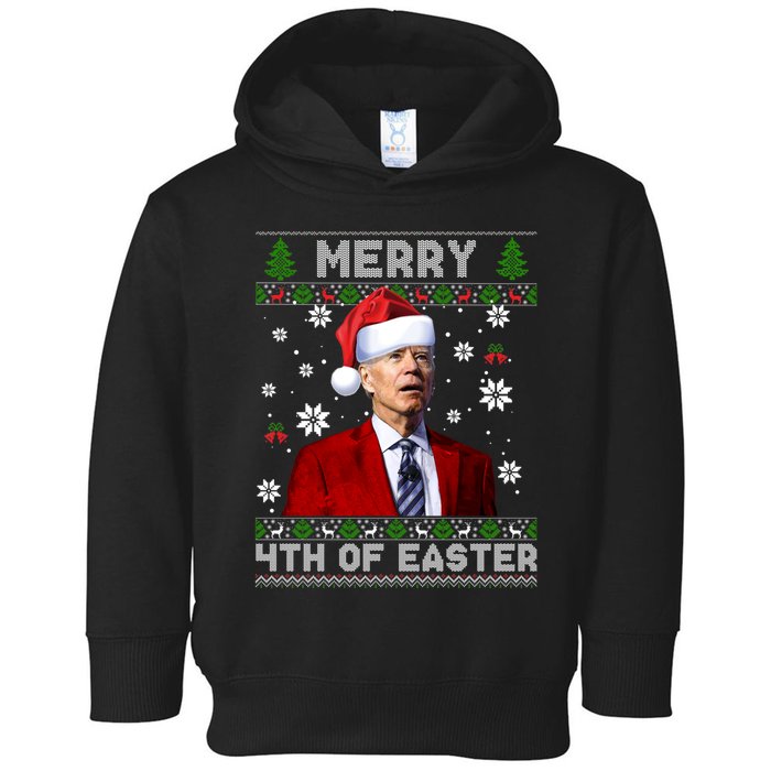 Santa Joe Biden Merry 4th Of Easter Funny FJB Anti Biden Ugly Christmas Sweater Toddler Hoodie